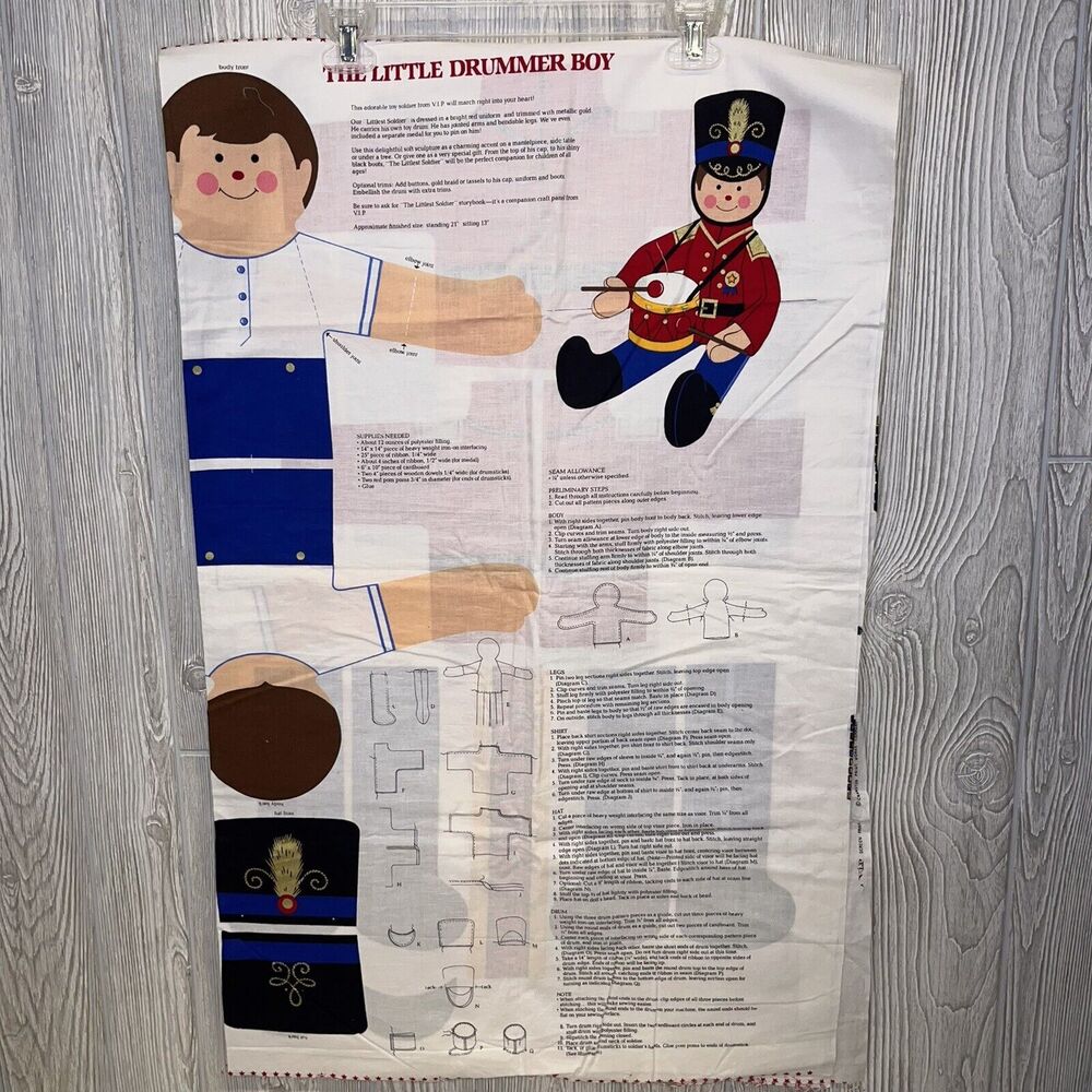 2X The Little Drummer Boy Pillow Patterns Cut & Sew Doll Toy Soldier 21" UNCUT